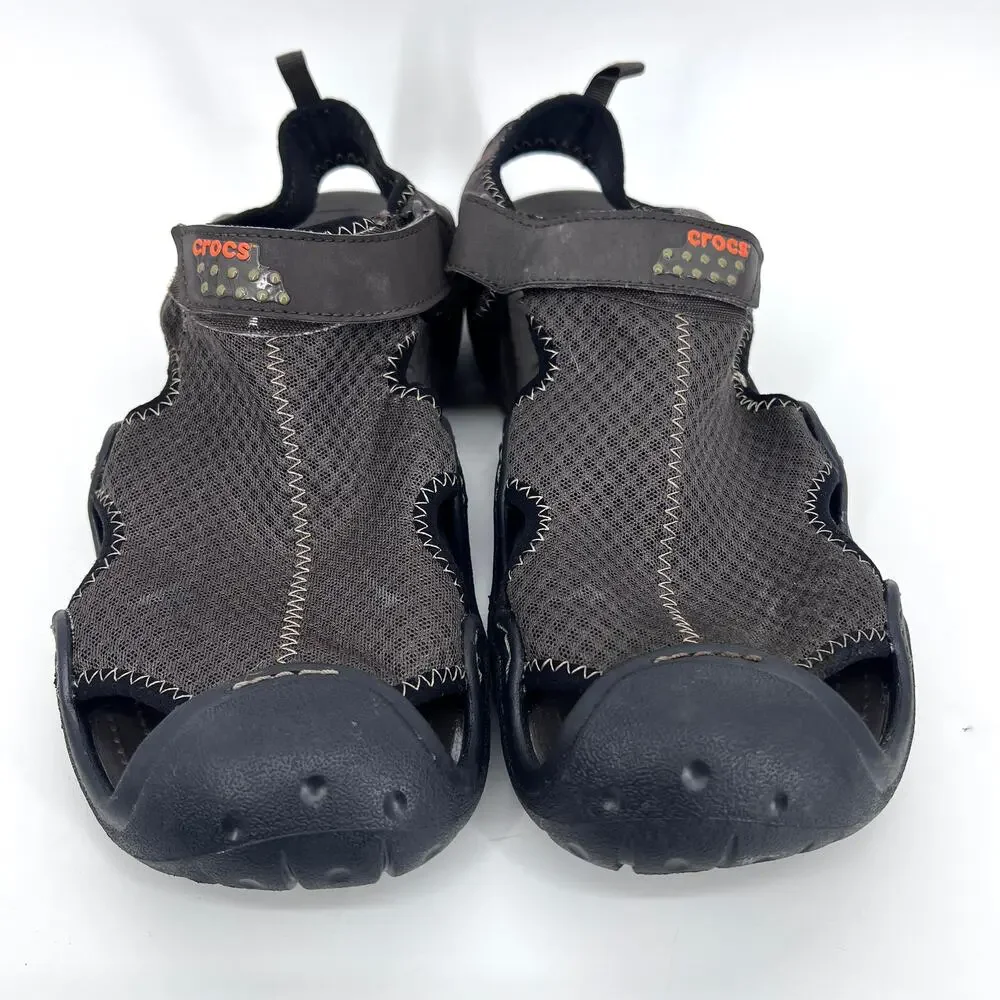 Crocs Mens Swiftwater Closed Toe Brown Mesh Hiking Outdoor Sandals Size 14